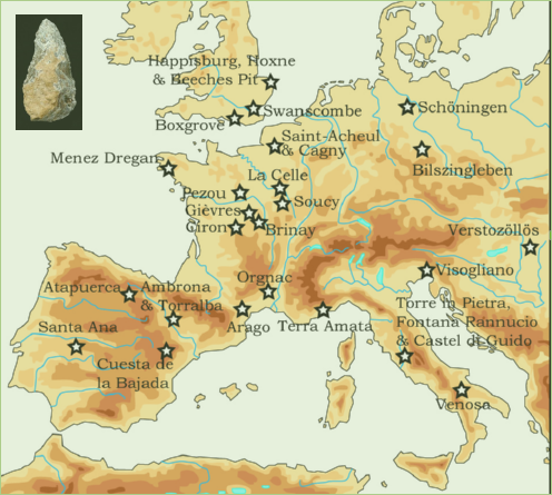 carte des sites de pleistocene moyen